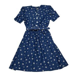 70s Women's Blue Floral Dress Tabby Of California